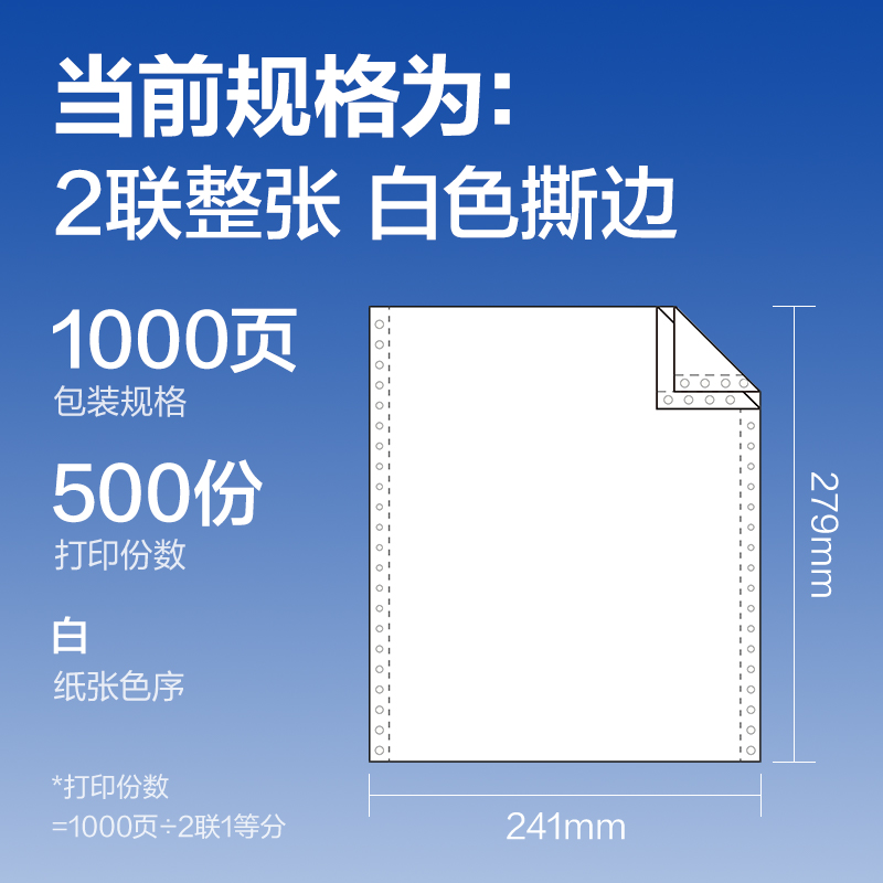 得力萊茵河L241-2電腦打印紙(S白色撕邊)(1000頁/盒)