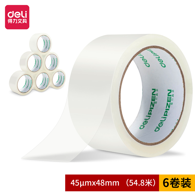 得力品正30911封箱膠帶48mm*60y*45um(6卷/筒)(普透)