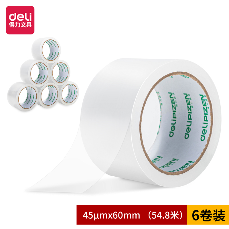 得力品正30931封箱膠帶60mm*60y*45um(6卷/筒)(普透)