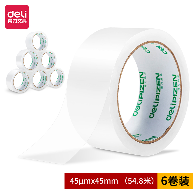 得力品正30901封箱膠帶45mm*60y*45um(6卷/筒)(普透)