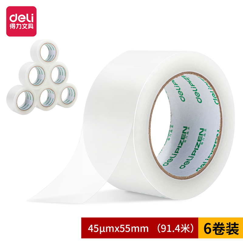 得力品正30922封箱膠帶55mm*100y*45um(6卷/筒)(普透)