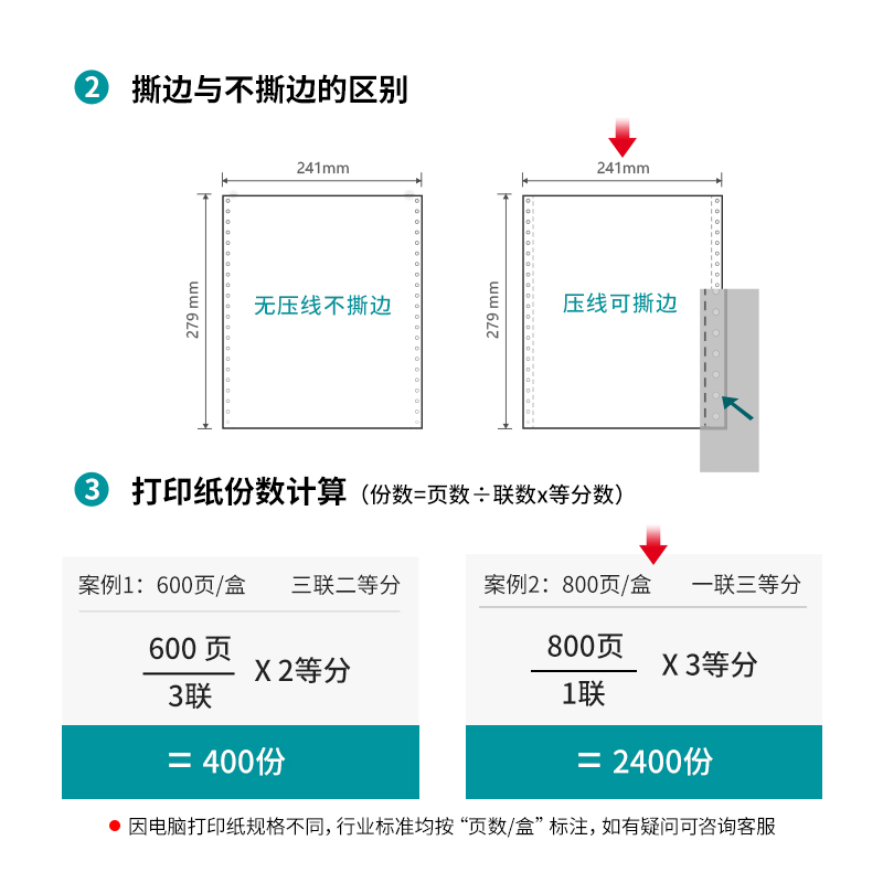 得力木尚M241-1電腦打印紙(1/3S白色撕邊)(800頁/盒)