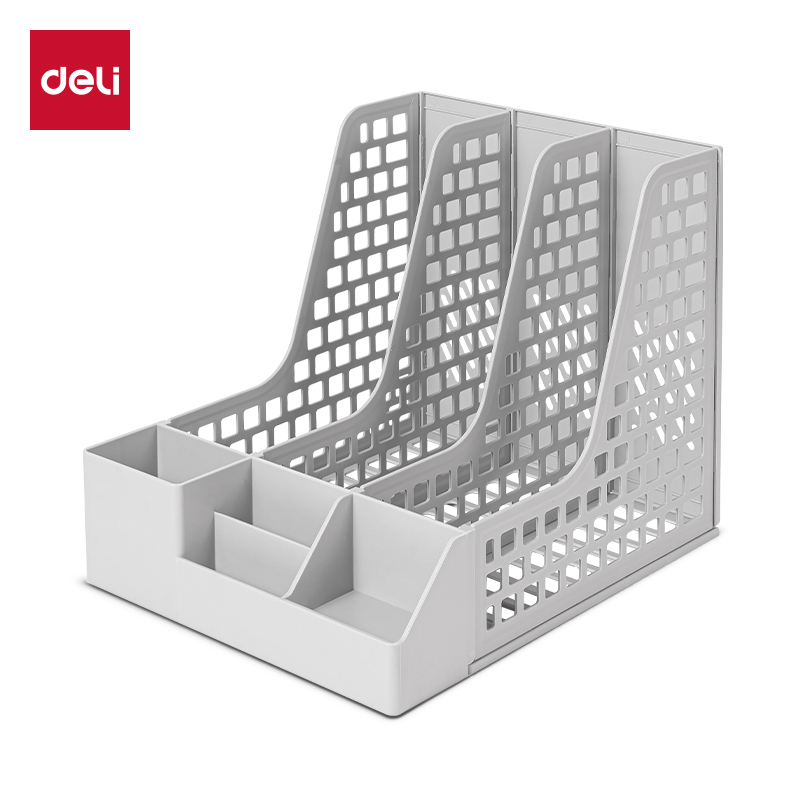得力PB113三聯(lián)文件框帶筆筒(灰色)(袋)