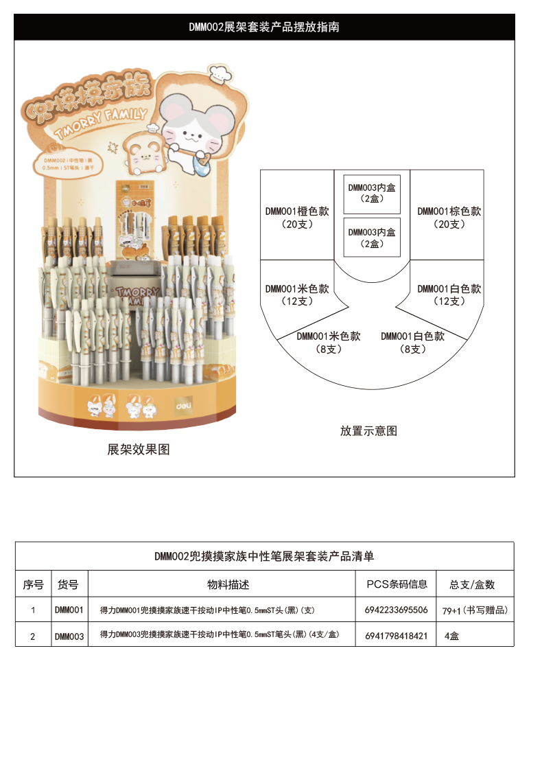 得力DMM002兜摸摸家族速干按動(dòng)IP中性筆展架套裝(黑)(96支/架)